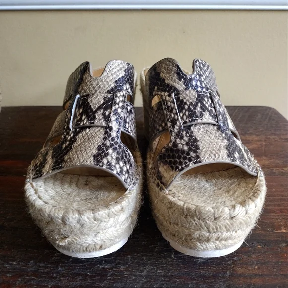 Marc Fisher Robbyn Gray Cream Snake Leather Platform Espadrille Sandals Size 7.5 - Picture 6 of 11